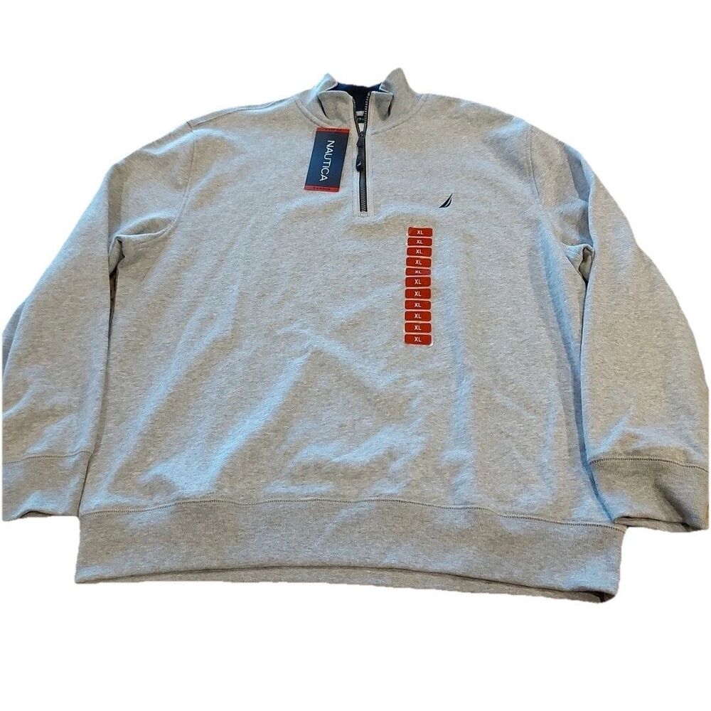 NWT NAUTICA Men's Size XL Grey Heather Quarter Zip Pullover MSRP $79.50